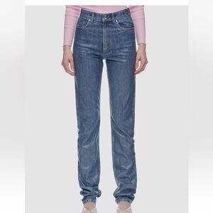 COPERNI  STRAIGHT SHIMMER LEG COATED DENIM JEANS IRIDESCENT BLUE US 8 FR 40